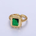 24K Gold plated Emerald Green Baguette CZ Adjustable Ring in Gold & Silver | R-231 R-251
