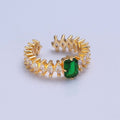 24K Gold plated Emerald Green Baguette Ring with Clear Marquise Band, Cubic Zirconia CZ Promise Ring O-2289 - DLUXCA