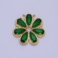 24K Gold plated Emerald Green Daisy Flower Charm Connector For Jewelry Making, Teardrop Cubic Zirconia Petal Plant G-871 - DLUXCA