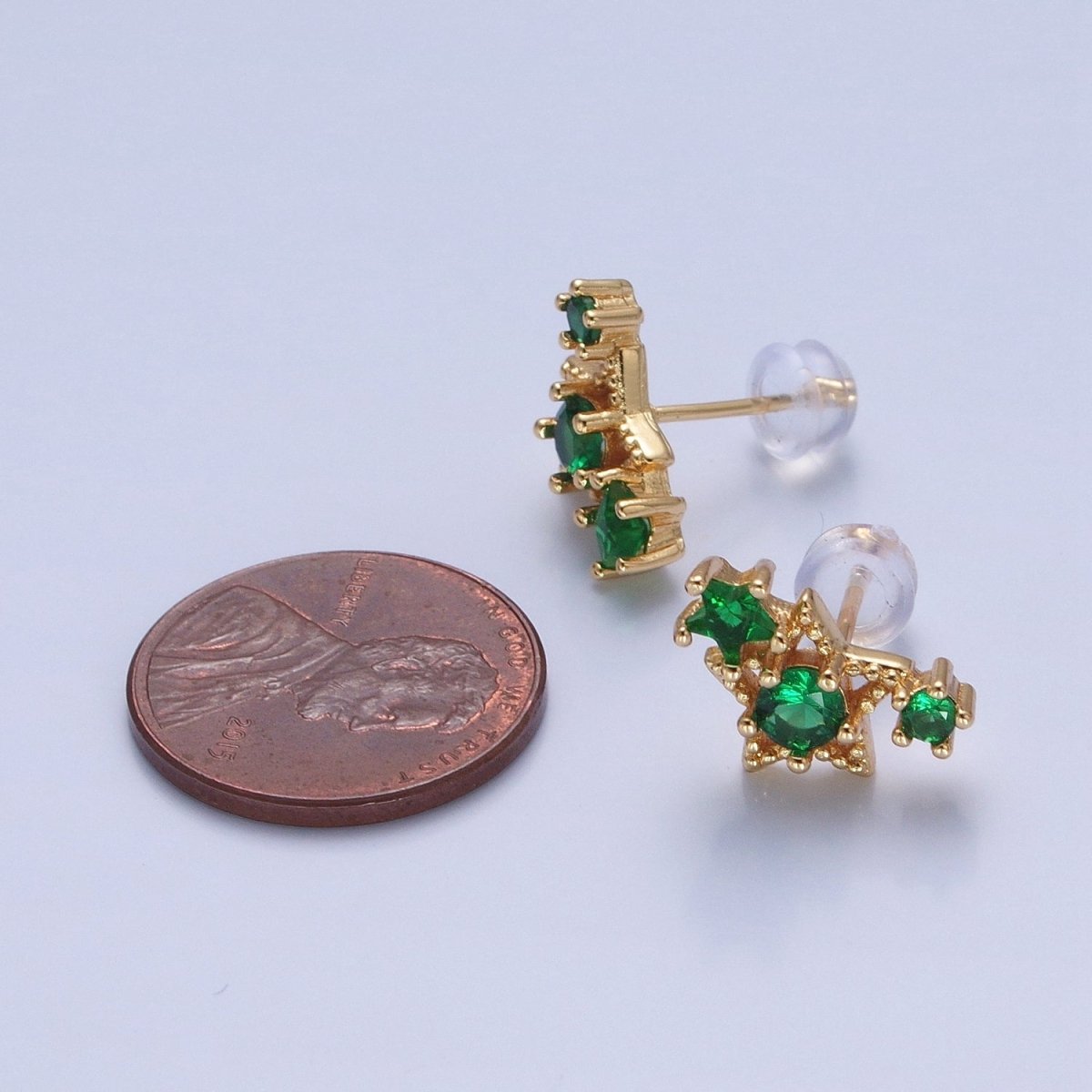 24K Gold plated Emerald Green Star Studs, Celestial Night Cubic Zirconia CZ Earrings V-432 - DLUXCA