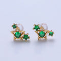 24K Gold plated Emerald Green Star Studs, Celestial Night Cubic Zirconia CZ Earrings V-432 - DLUXCA