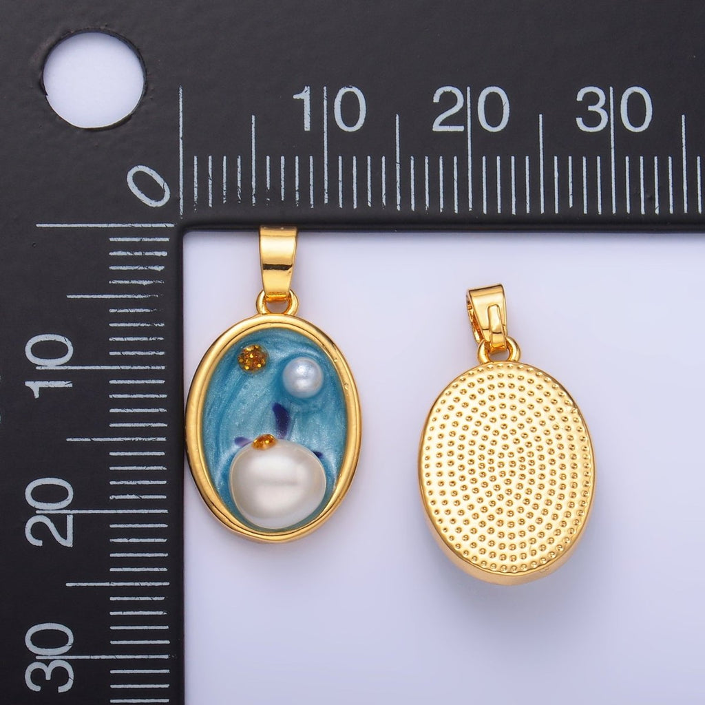 24K Gold plated Enamel Blue Ocean Pearl Pendant | AA - 1471 