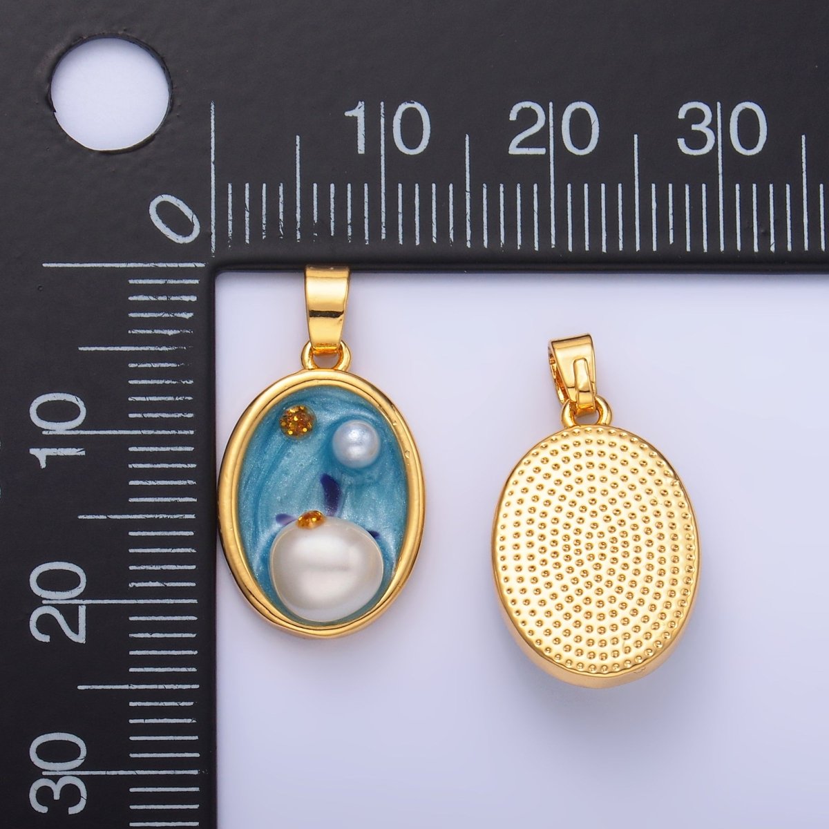 24K Gold plated Enamel Blue Ocean Pearl Pendant | AA - 1471 