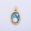24K Gold plated Enamel Blue Ocean Pearl Pendant | AA - 1471 