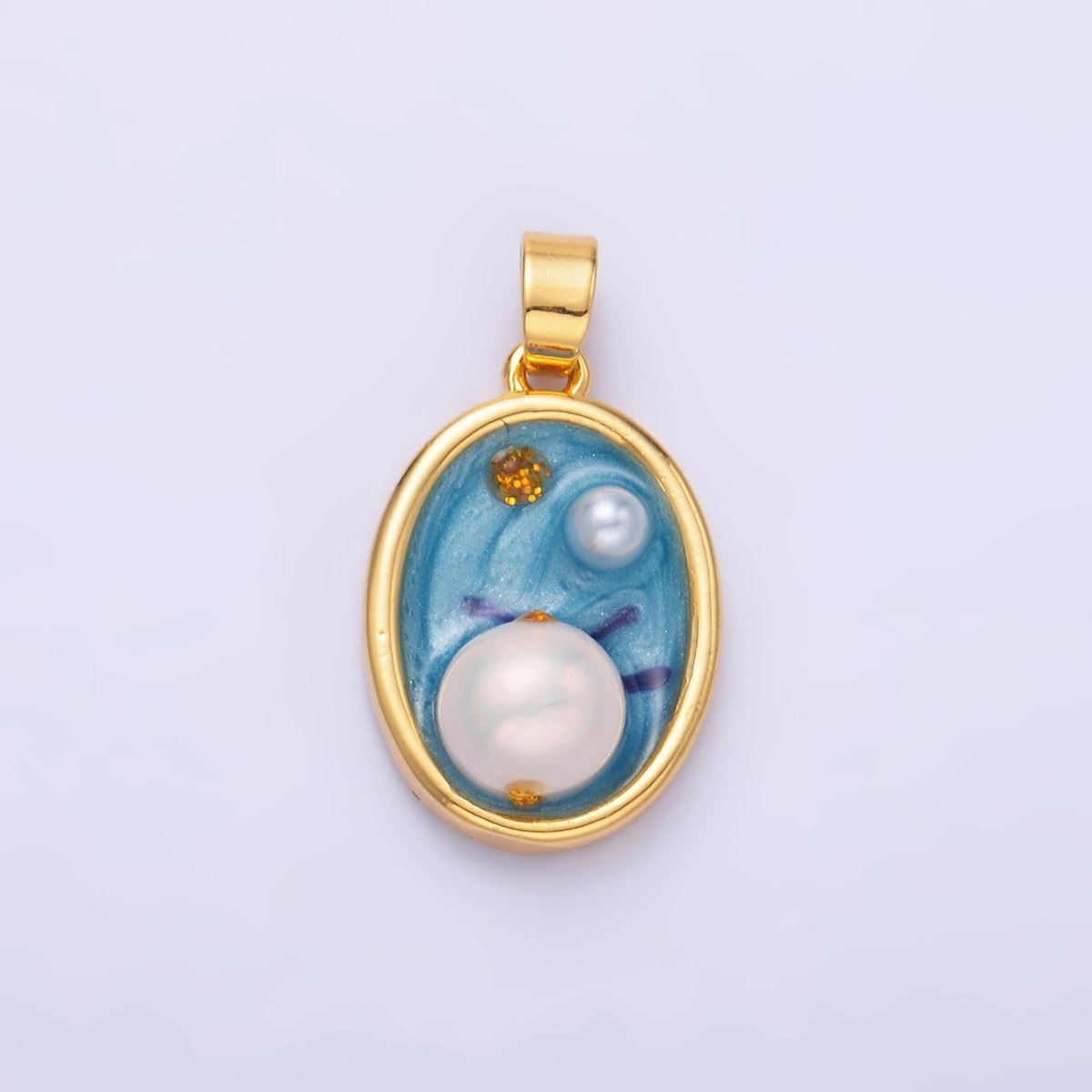 24K Gold plated Enamel Blue Ocean Pearl Pendant | AA - 1471 