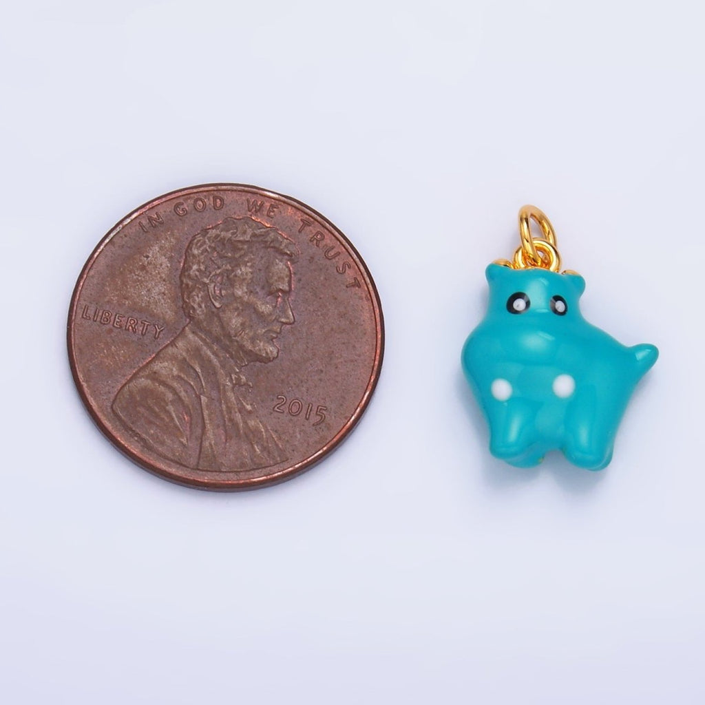24K Gold plated Enamel Multi Dimensional Blue Cat Monster Creature Charm | W341 