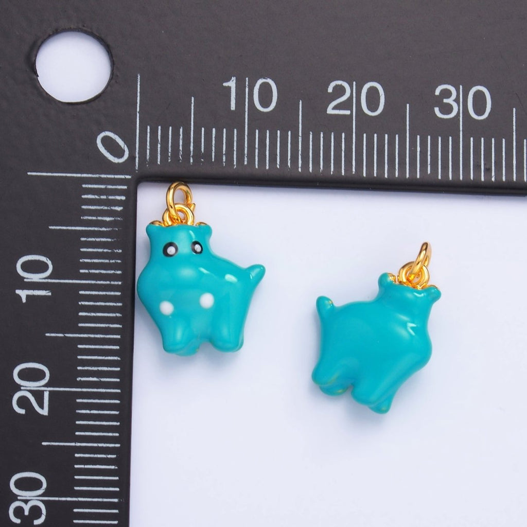 24K Gold plated Enamel Multi Dimensional Blue Cat Monster Creature Charm | W341 