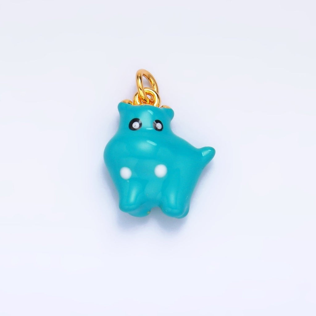 24K Gold plated Enamel Multi Dimensional Blue Cat Monster Creature Charm | W341 