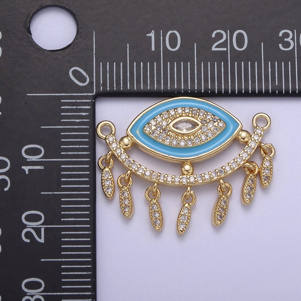24K Gold plated Evil Eye Charm Connector for Necklace Pendant Dangle CZ Eye Link Connector Double Bail F-253 - DLUXCA