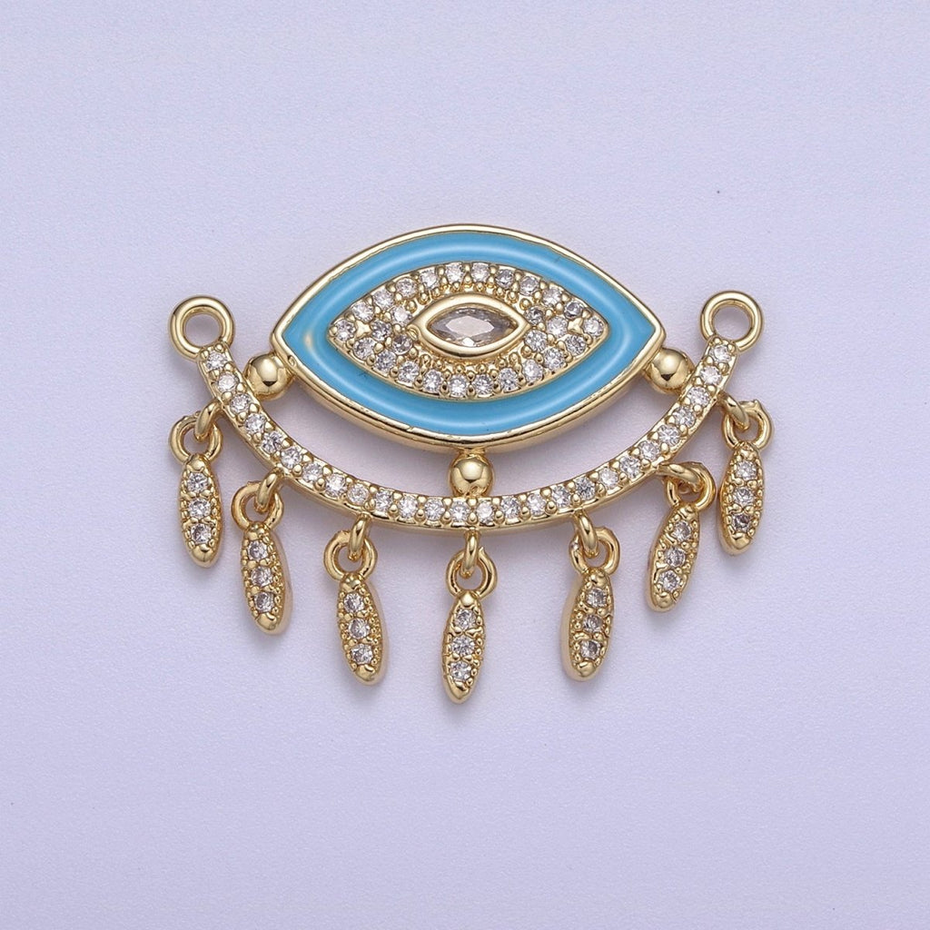 24K Gold plated Evil Eye Charm Connector for Necklace Pendant Dangle CZ Eye Link Connector Double Bail F-253 - DLUXCA