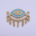 24K Gold plated Evil Eye Charm Connector for Necklace Pendant Dangle CZ Eye Link Connector Double Bail F-253 - DLUXCA