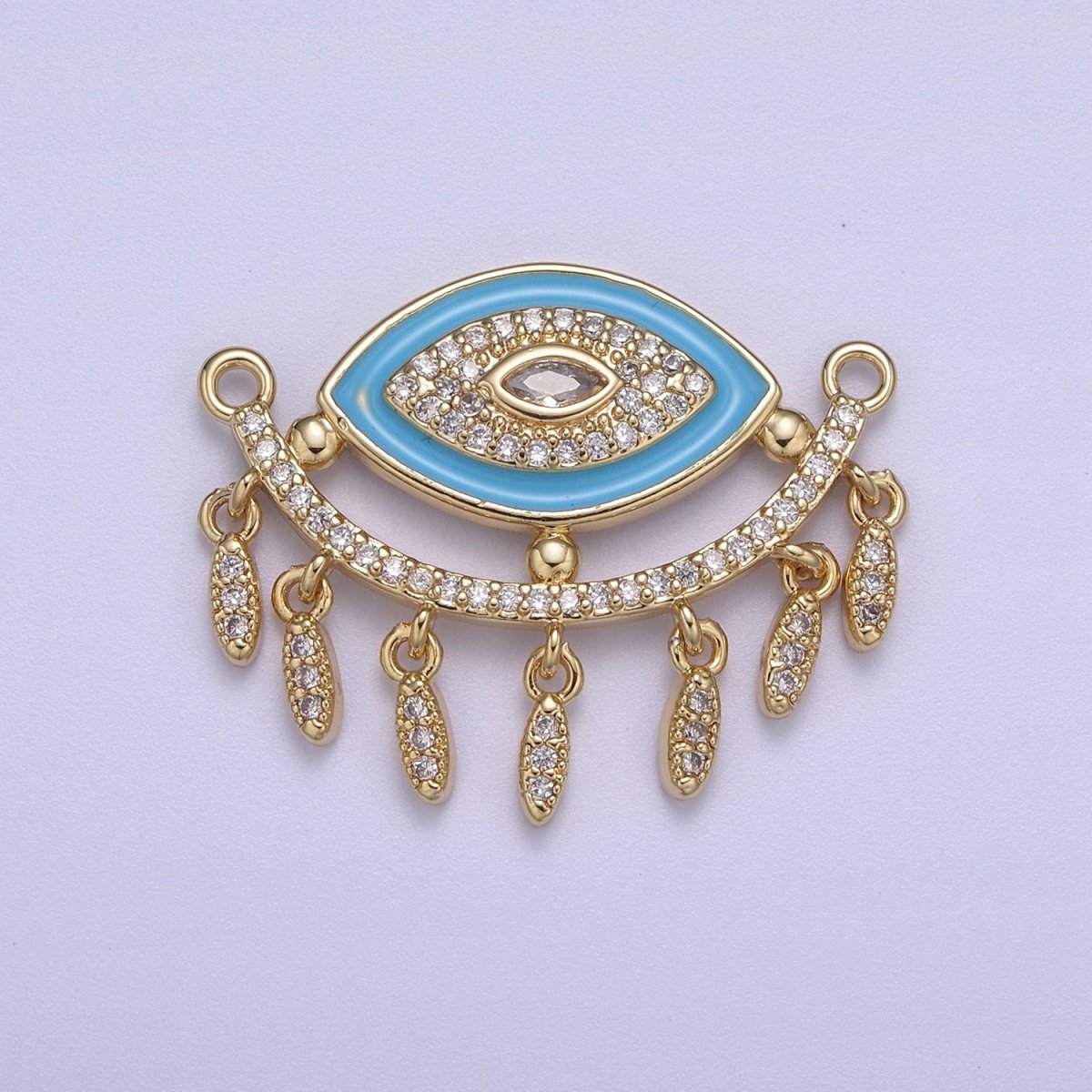24K Gold plated Evil Eye Charm Connector for Necklace Pendant Dangle CZ Eye Link Connector Double Bail F-253 - DLUXCA