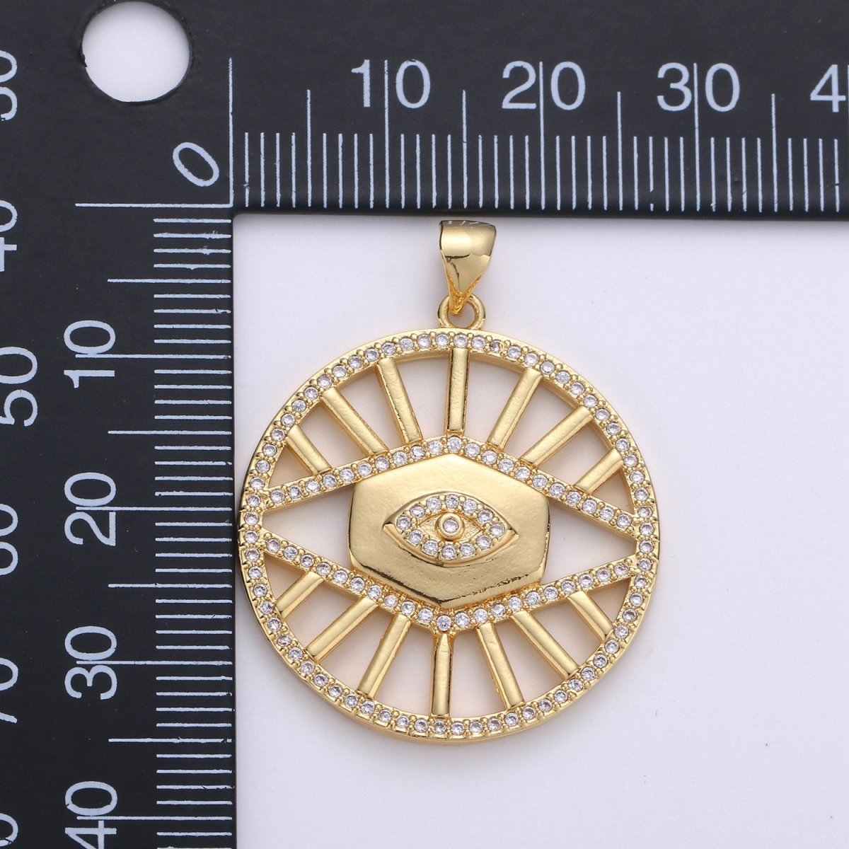 24k Gold plated Evil Eye Charm Micro Pave Cubic Zirconia Round Evil Eye Pendant Charm for Medallion Necklace Component D-085 - DLUXCA