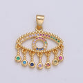 24K Gold plated Evil Eye Charm Necklace with Micro Pave Cubic Zirconia CZ Stone Bezel Set for Statement Amulet Necklace Jewelry J-266 - DLUXCA