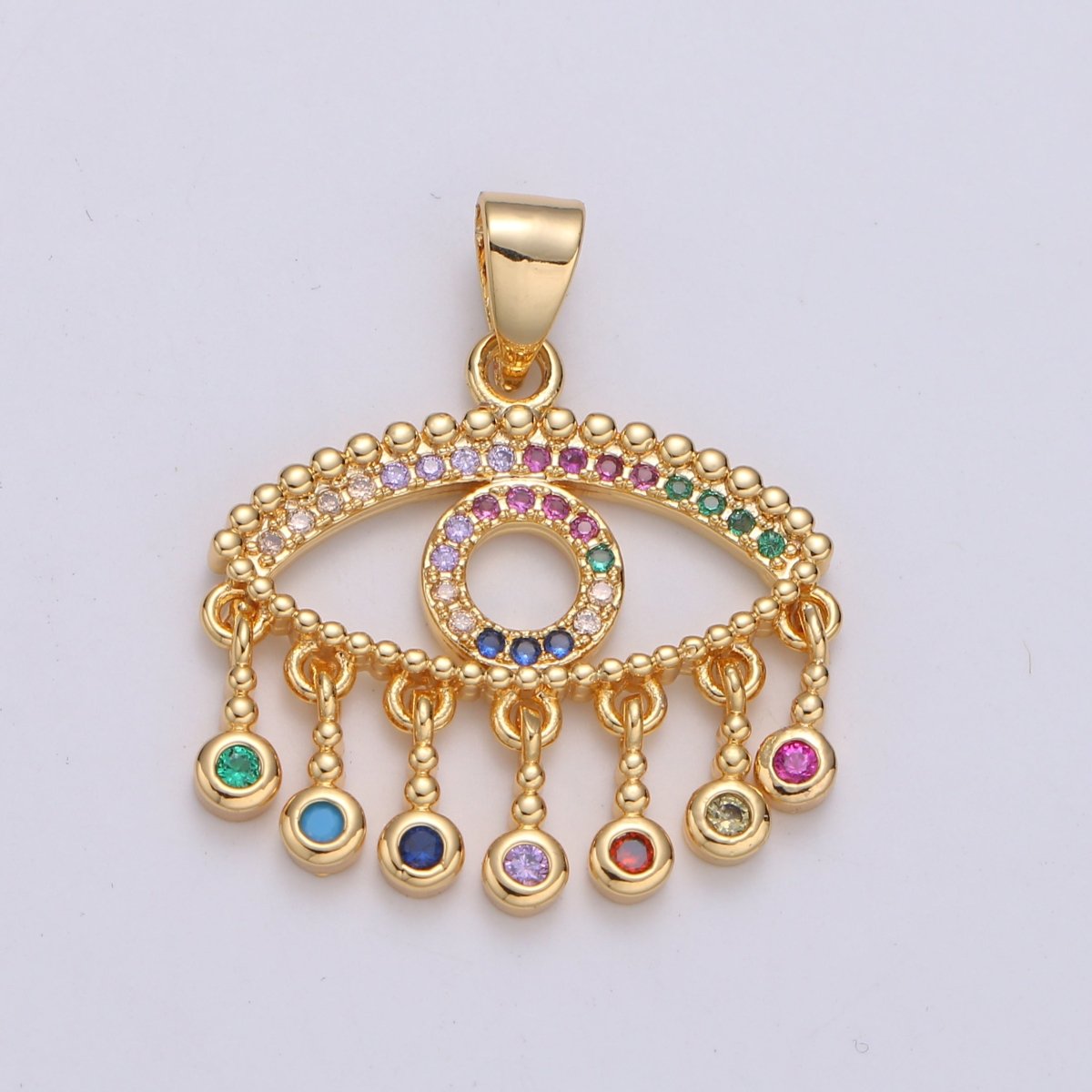 24K Gold plated Evil Eye Charm Necklace with Micro Pave Cubic Zirconia CZ Stone Bezel Set for Statement Amulet Necklace Jewelry J-266 - DLUXCA