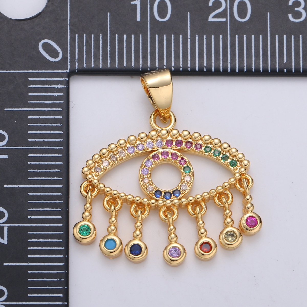 24K Gold plated Evil Eye Charm Necklace with Micro Pave Cubic Zirconia CZ Stone Bezel Set for Statement Amulet Necklace Jewelry J-266 - DLUXCA
