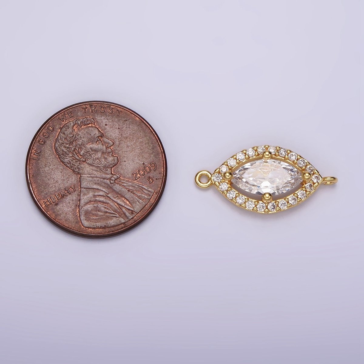 24K Gold plated Evil Eye Clear CZ Marquise Micro Paved Connector | G796 - DLUXCA