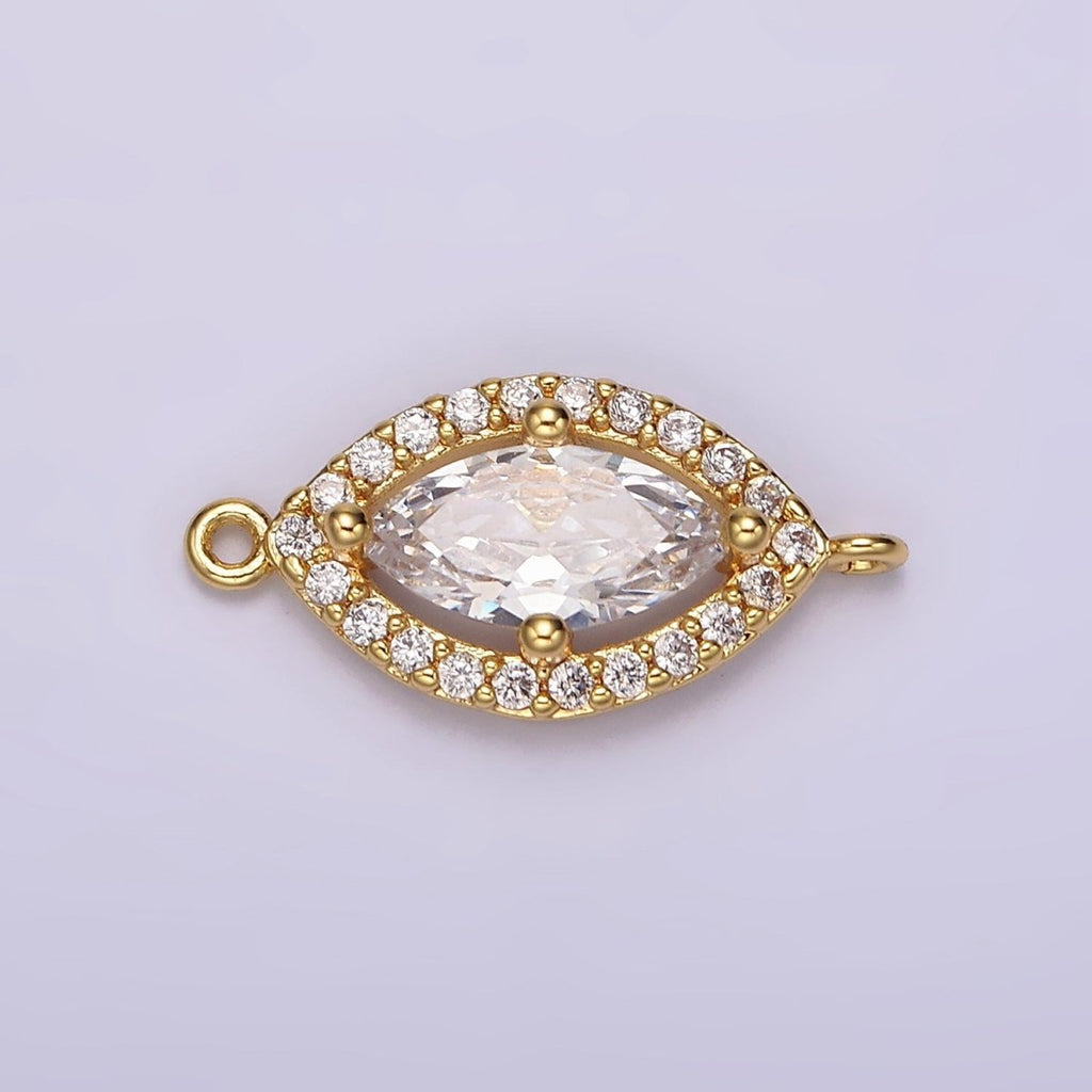 24K Gold plated Evil Eye Clear CZ Marquise Micro Paved Connector | G796 - DLUXCA