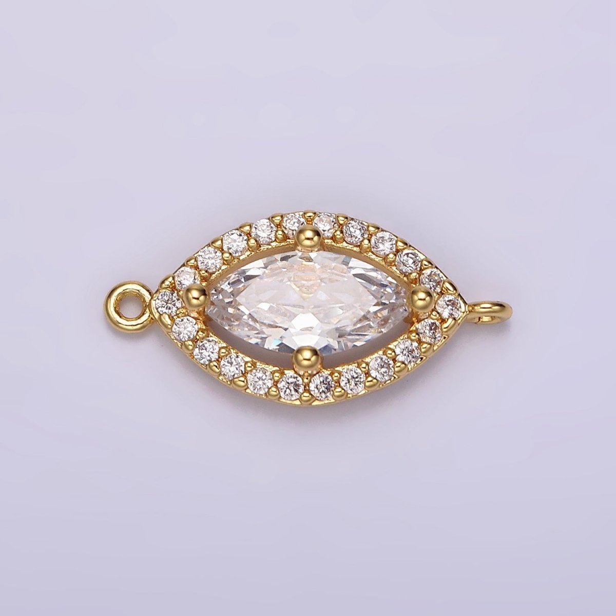 24K Gold plated Evil Eye Clear CZ Marquise Micro Paved Connector | G796 - DLUXCA