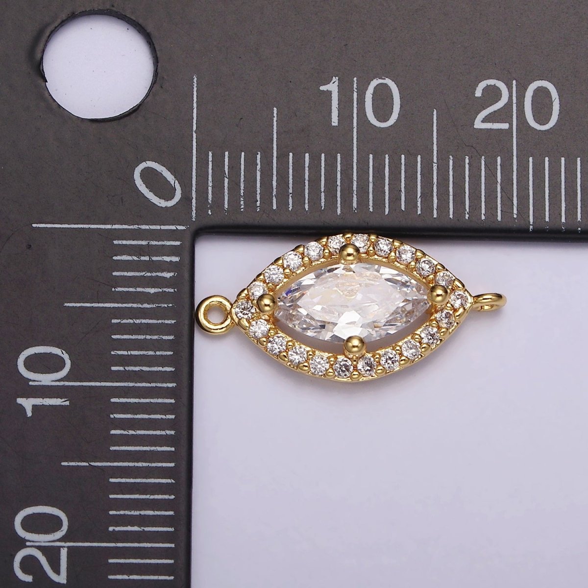 24K Gold plated Evil Eye Clear CZ Marquise Micro Paved Connector | G796 - DLUXCA