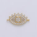 24K Gold plated Evil Eye CZ Micro Pave Connector, CZ Micro Pave Eye Bracelet Connector, Diamond Eye Micro Pave connector F-428 - DLUXCA