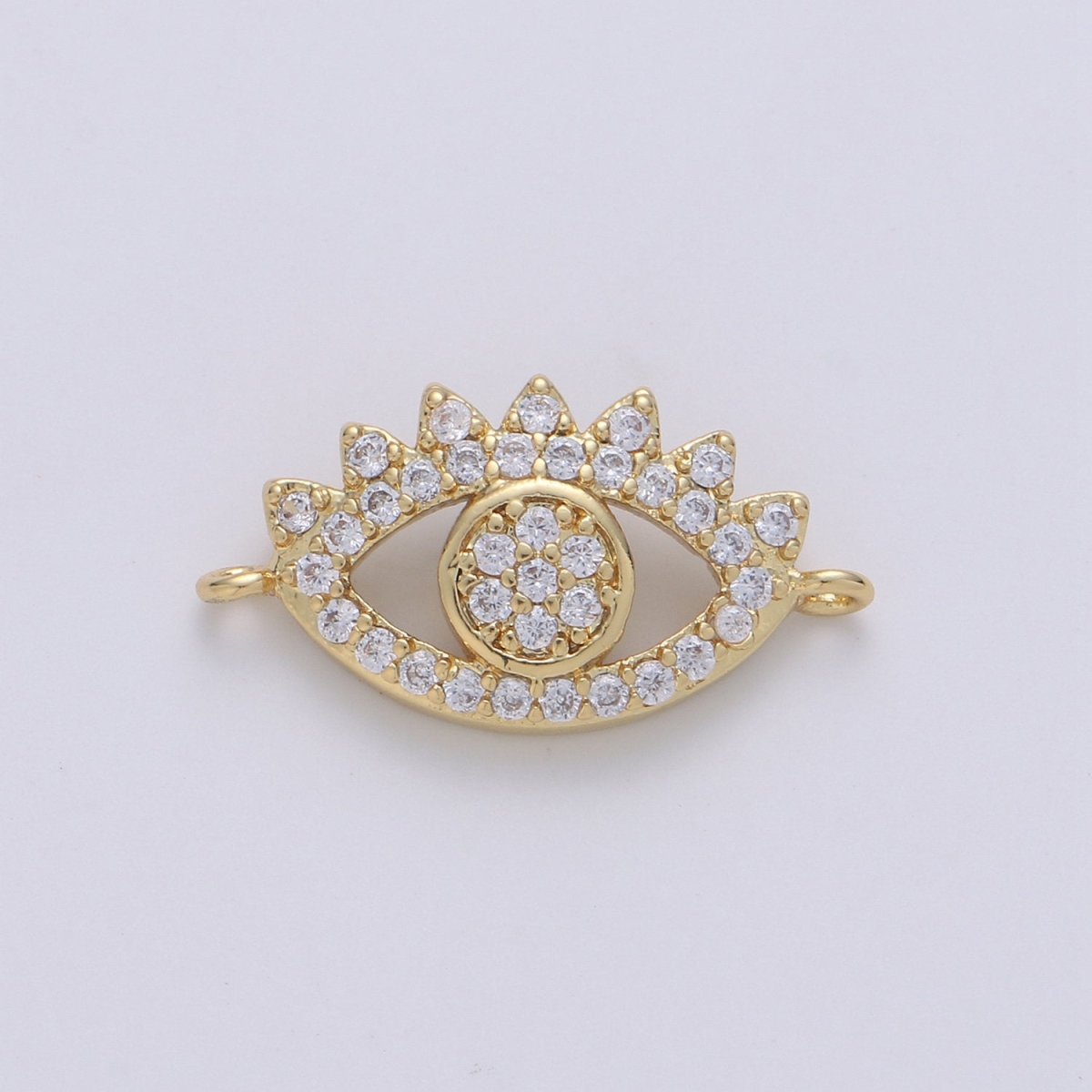 24K Gold plated Evil Eye CZ Micro Pave Connector, CZ Micro Pave Eye Bracelet Connector, Diamond Eye Micro Pave connector F-428 - DLUXCA