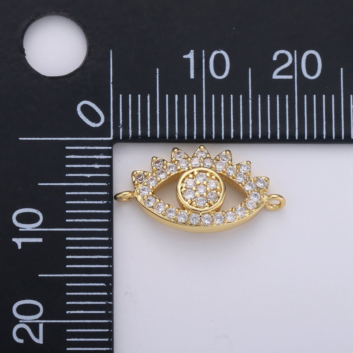 24K Gold plated Evil Eye CZ Micro Pave Connector, CZ Micro Pave Eye Bracelet Connector, Diamond Eye Micro Pave connector F-428 - DLUXCA