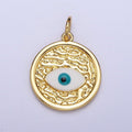 24K Gold plated Evil Eye Enamel Textured Round Charm E-457 - DLUXCA