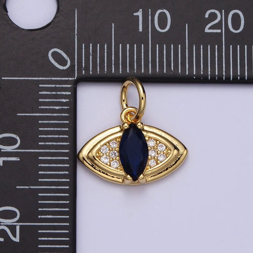 24K Gold plated Evil Eye Micro Paved Blue Marquise CZ Protection Charm E-453 - DLUXCA