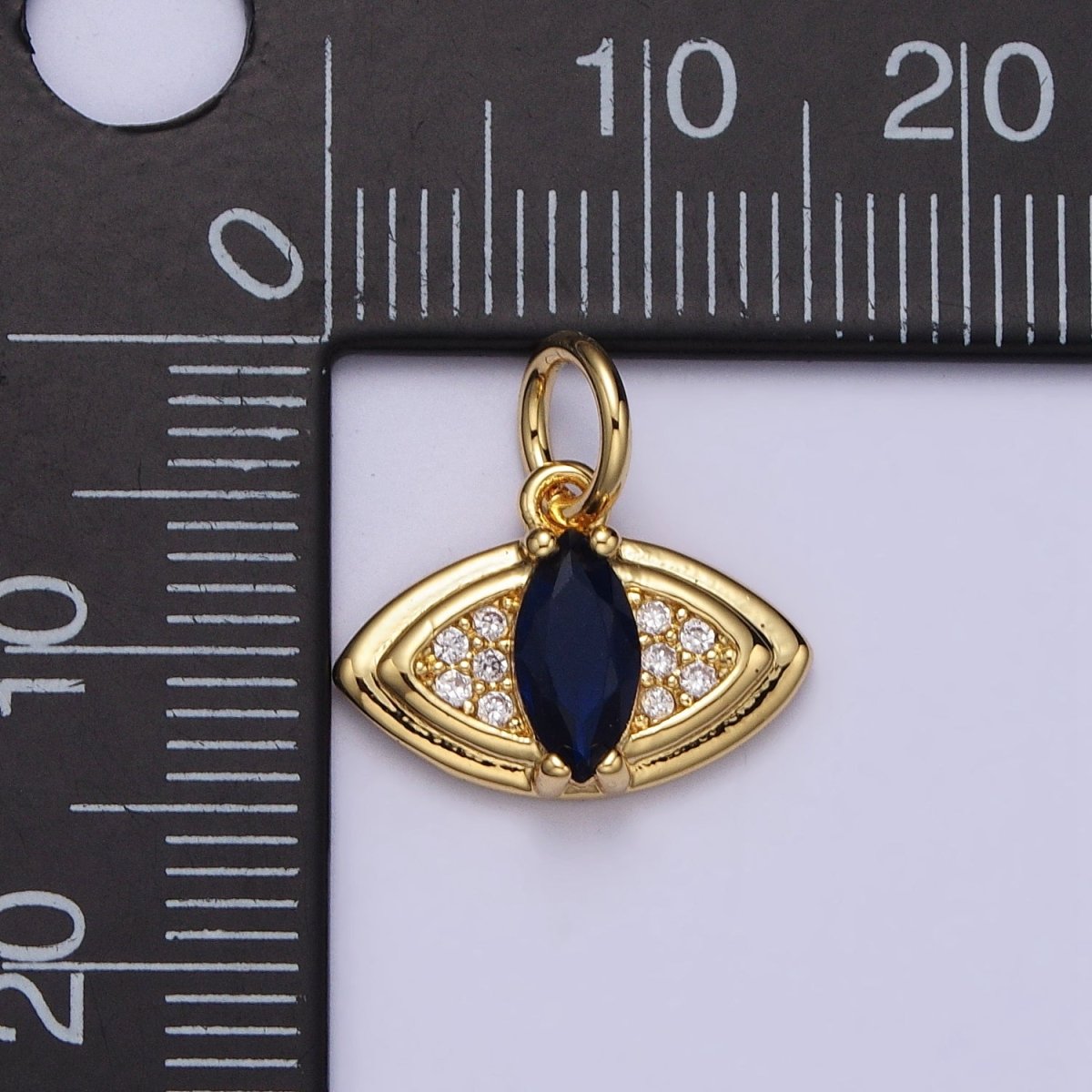 24K Gold plated Evil Eye Micro Paved Blue Marquise CZ Protection Charm E-453 - DLUXCA