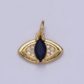 24K Gold plated Evil Eye Micro Paved Blue Marquise CZ Protection Charm E-453 - DLUXCA