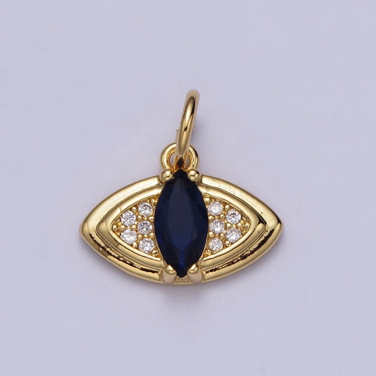24K Gold plated Evil Eye Micro Paved Blue Marquise CZ Protection Charm E-453 - DLUXCA