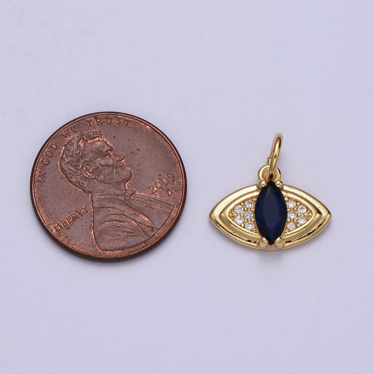 24K Gold plated Evil Eye Micro Paved Blue Marquise CZ Protection Charm E-453 - DLUXCA