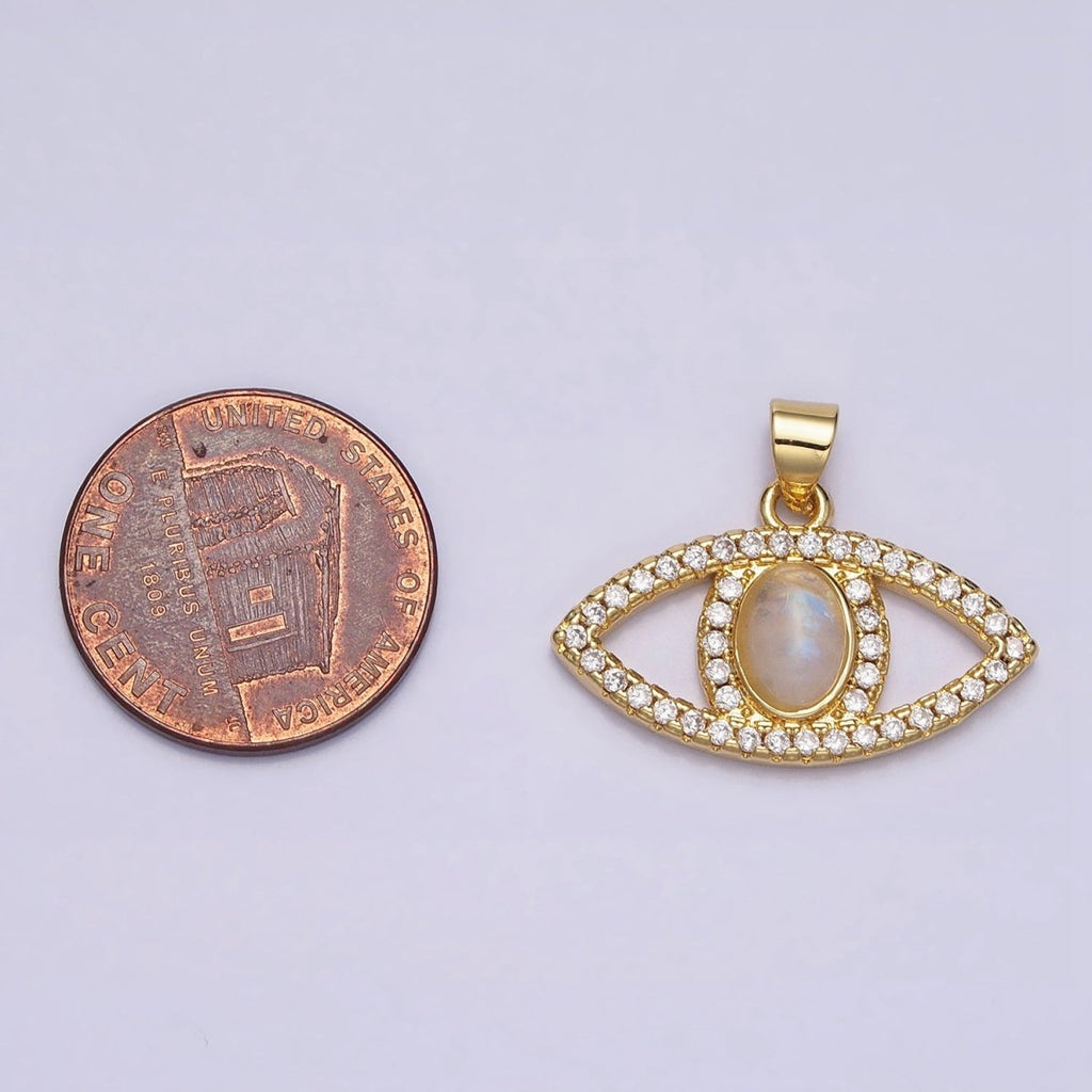24K Gold plated Evil Eye Pendant Rainbow Moonstone Eye Charm Cabochon Eye Micro Pave Cz Pendant Minimalist Jewelry AA285 - DLUXCA