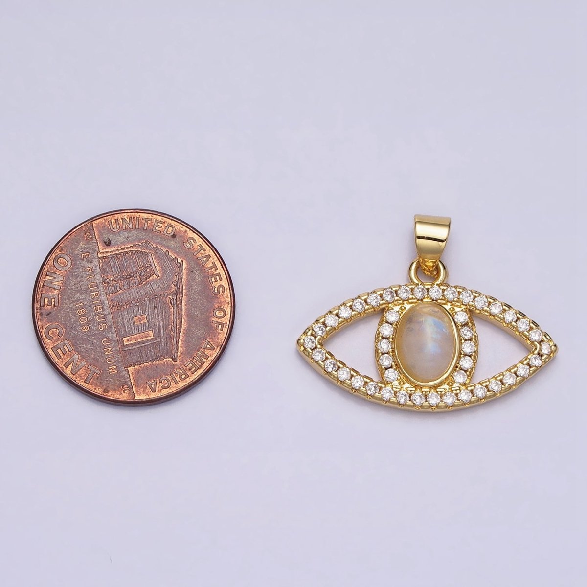 24K Gold plated Evil Eye Pendant Rainbow Moonstone Eye Charm Cabochon Eye Micro Pave Cz Pendant Minimalist Jewelry AA285 - DLUXCA