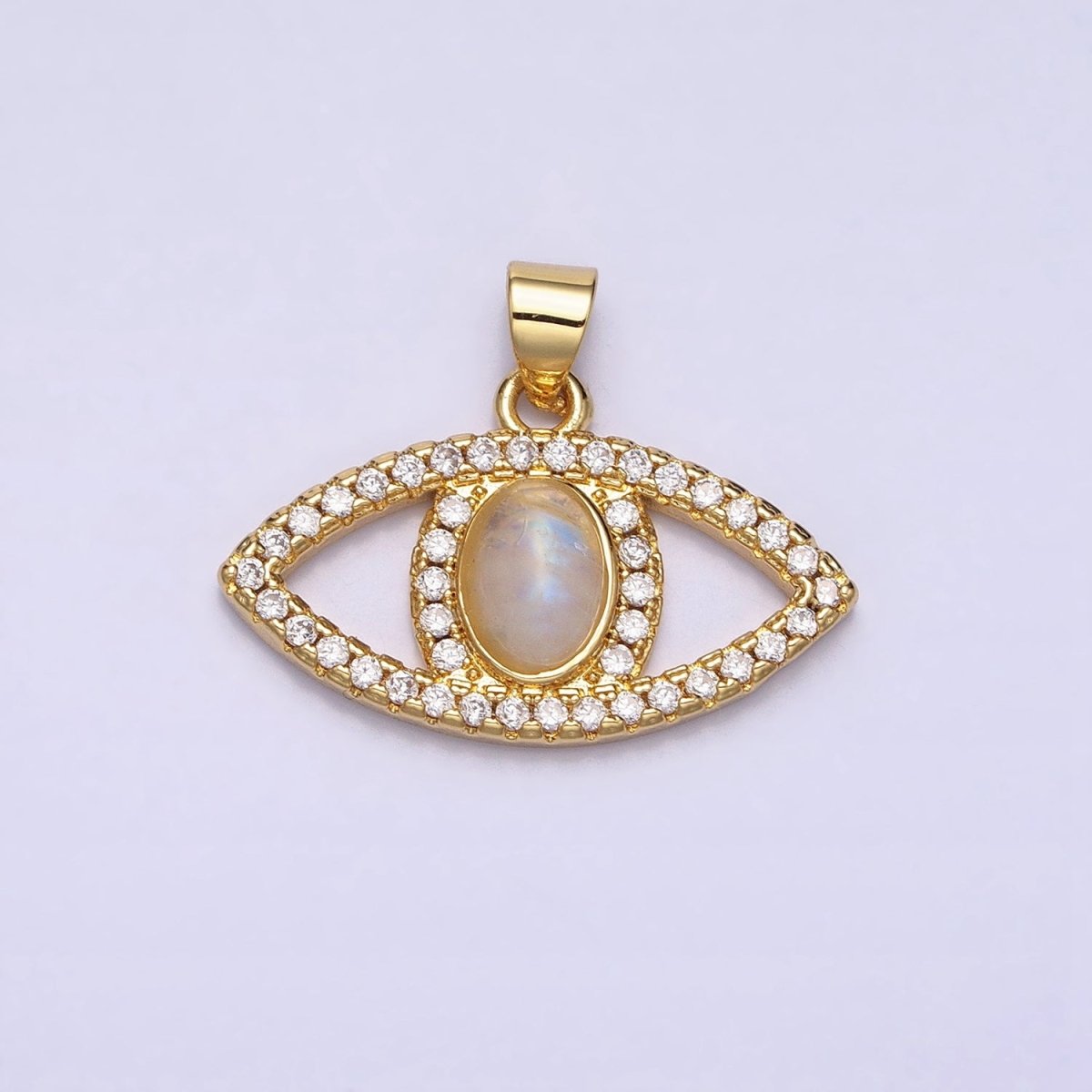 24K Gold plated Evil Eye Pendant Rainbow Moonstone Eye Charm Cabochon Eye Micro Pave Cz Pendant Minimalist Jewelry AA285 - DLUXCA