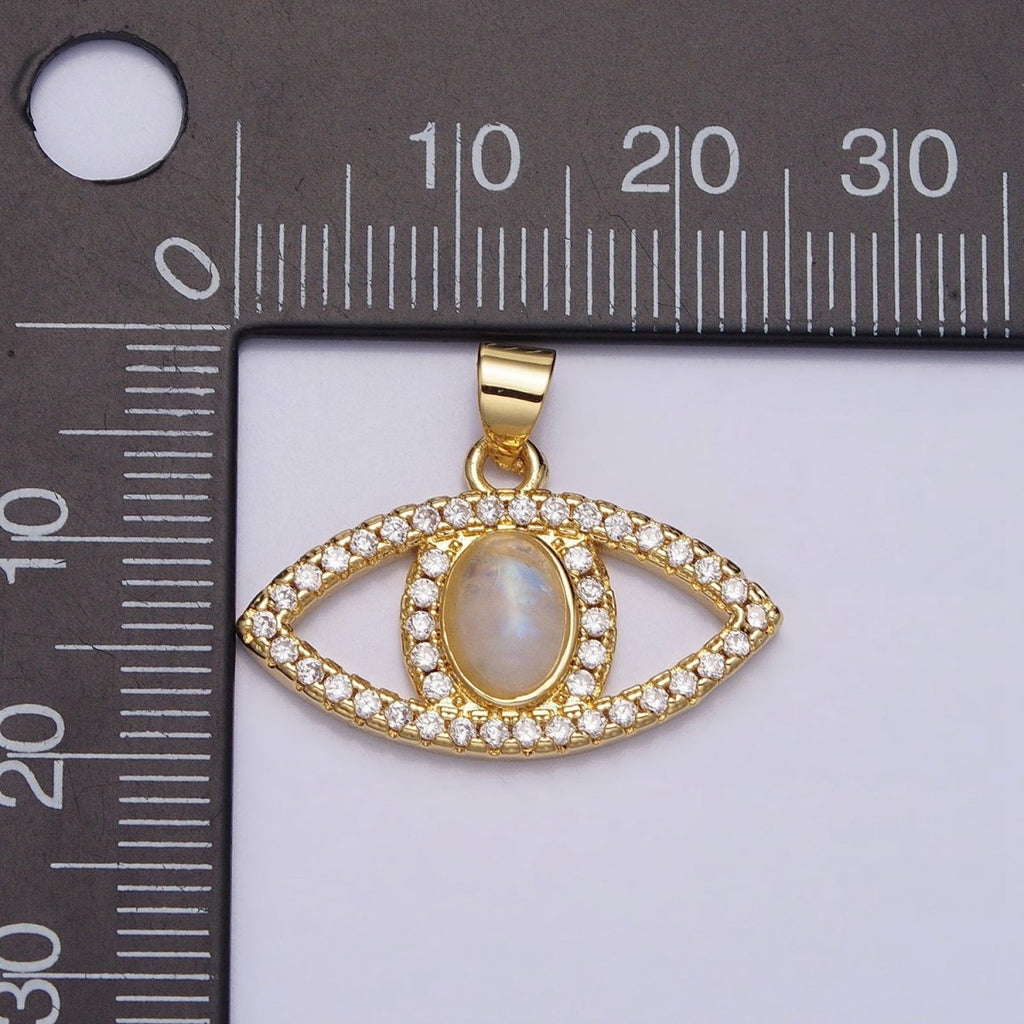 24K Gold plated Evil Eye Pendant Rainbow Moonstone Eye Charm Cabochon Eye Micro Pave Cz Pendant Minimalist Jewelry AA285 - DLUXCA
