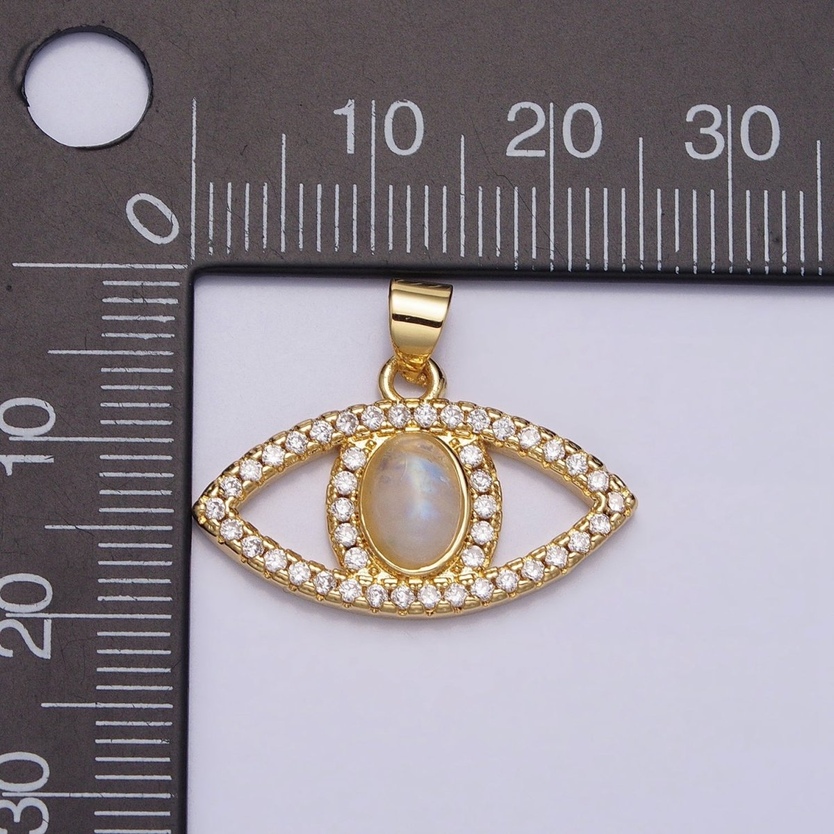 24K Gold plated Evil Eye Pendant Rainbow Moonstone Eye Charm Cabochon Eye Micro Pave Cz Pendant Minimalist Jewelry AA285 - DLUXCA