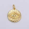 24K Gold plated Evil Eye Round Circle Charm Medallion Coin Round , Eye of Ra Charm for Necklace D-686 - DLUXCA