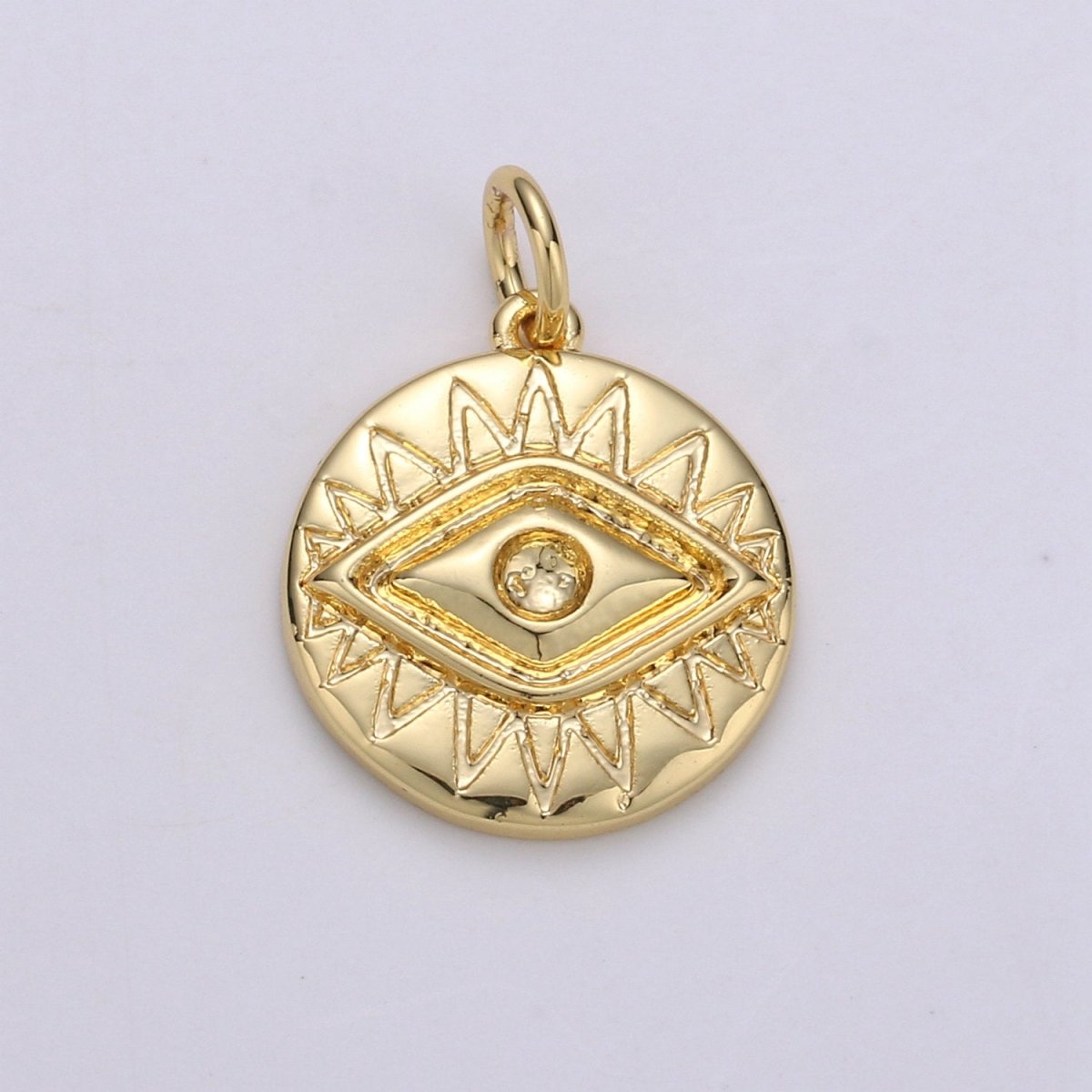 24K Gold plated Evil Eye Round Circle Charm Medallion Coin Round , Eye of Ra Charm for Necklace D-686 - DLUXCA