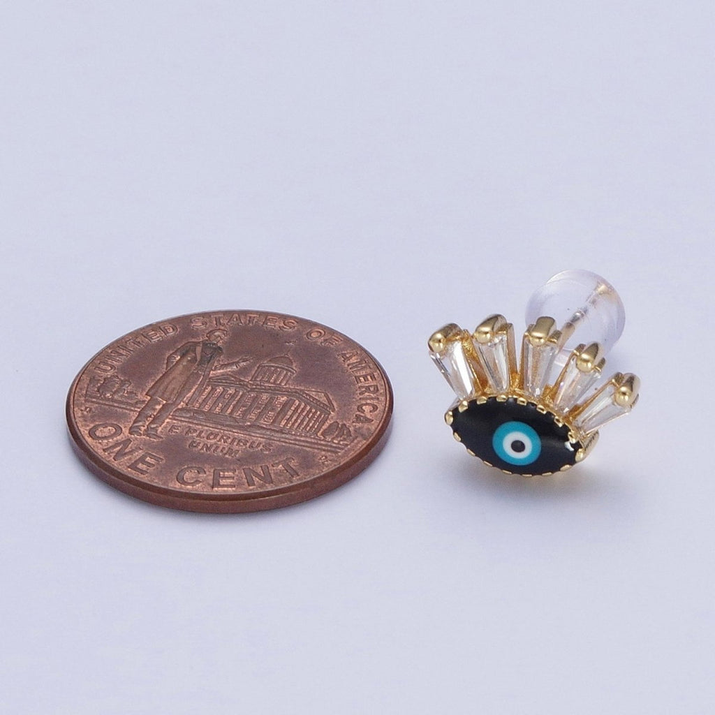 24K Gold plated Evil Eye Stud Earrings, Blue Red Black Enamel Protection Eye of Ra Jewelry P-388 P-389 P-390 - DLUXCA