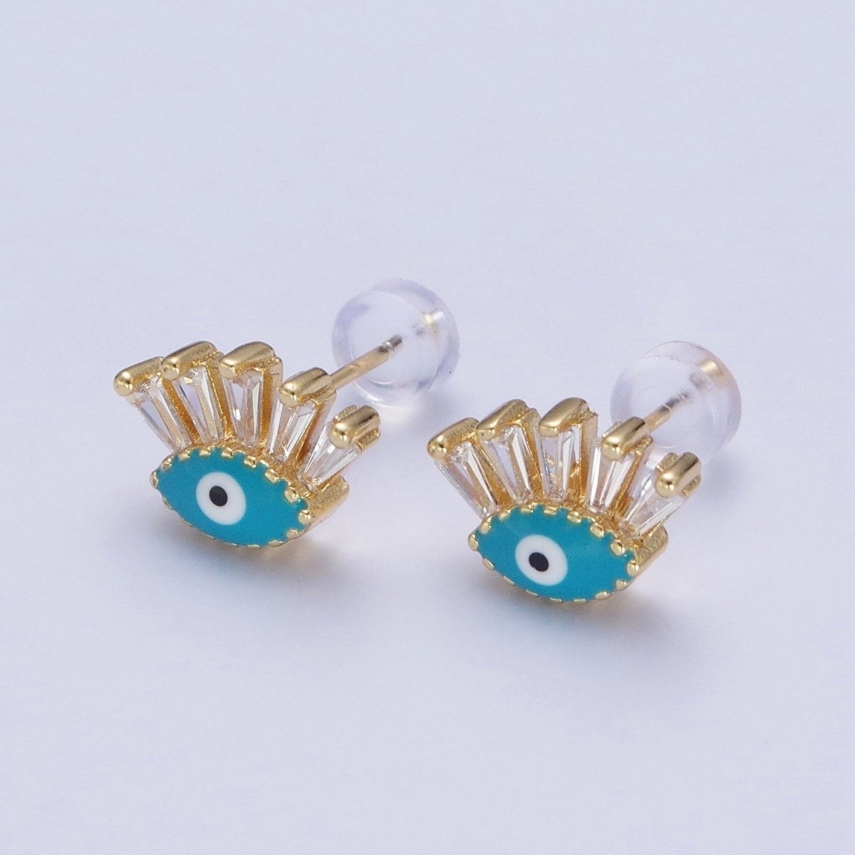 24K Gold plated Evil Eye Stud Earrings, Blue Red Black Enamel Protection Eye of Ra Jewelry P-388 P-389 P-390 - DLUXCA