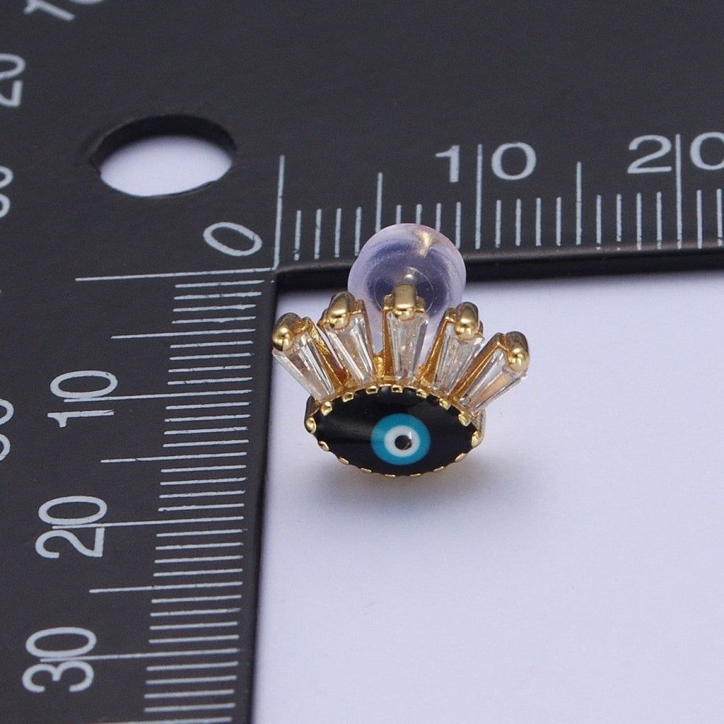 24K Gold plated Evil Eye Stud Earrings, Blue Red Black Enamel Protection Eye of Ra Jewelry P-388 P-389 P-390 - DLUXCA