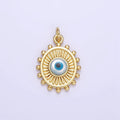 24K Gold plated Evil Eye Sunburst Dotted Bezel Oval Charm | E364 - DLUXCA