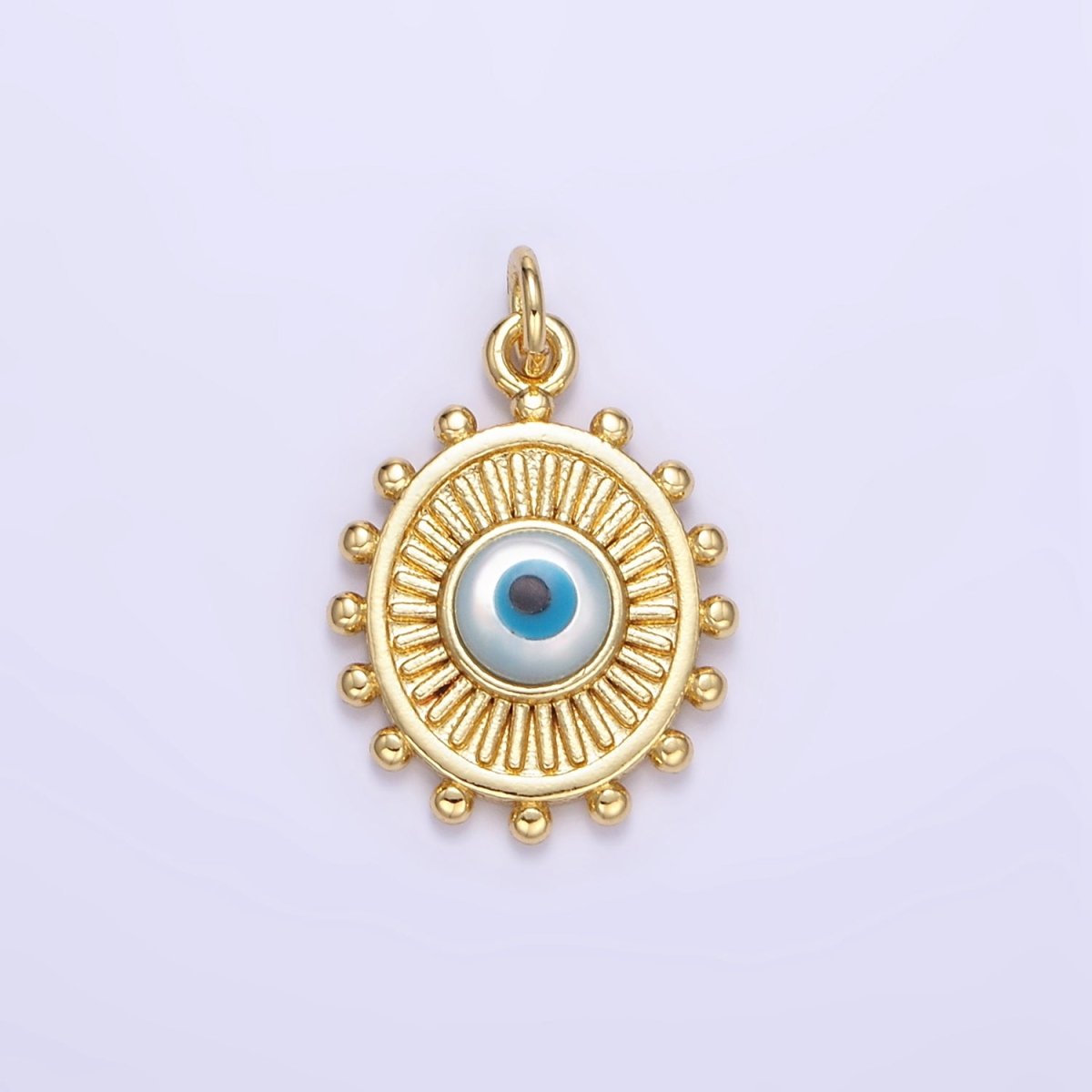 24K Gold plated Evil Eye Sunburst Dotted Bezel Oval Charm | E364 - DLUXCA