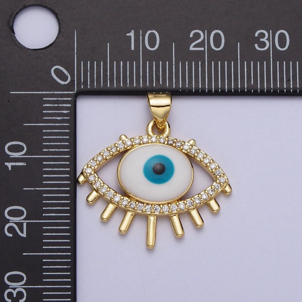 24K Gold plated Evil Eye White, Blue Enamel Micro Paved CZ Pendant H-304 H-305