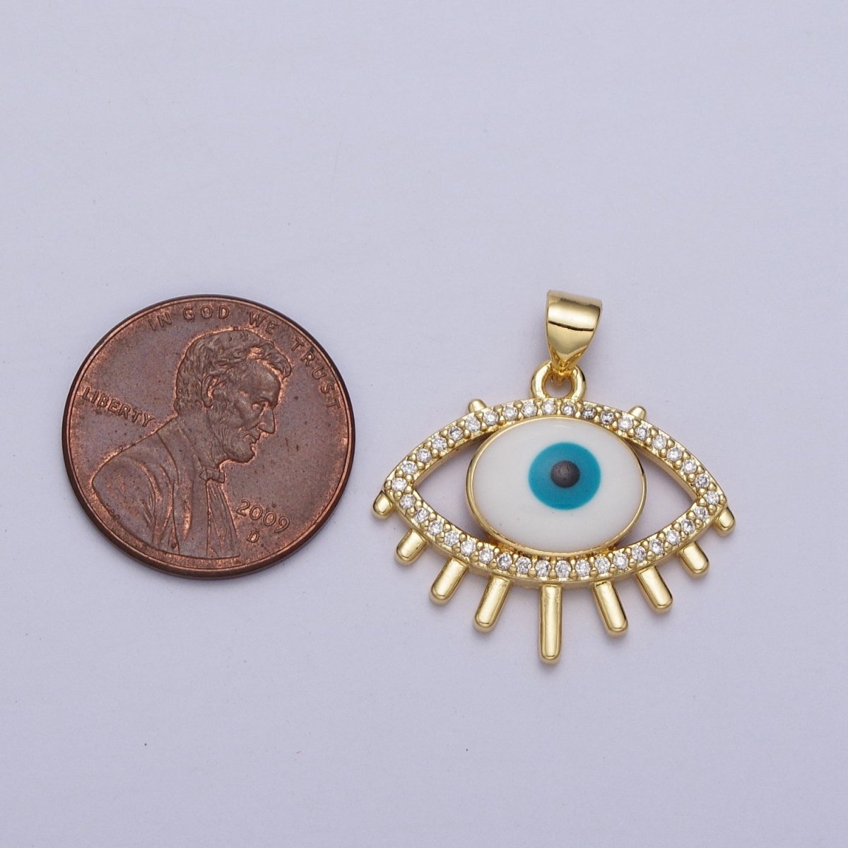 24K Gold plated Evil Eye White, Blue Enamel Micro Paved CZ Pendant H-304 H-305