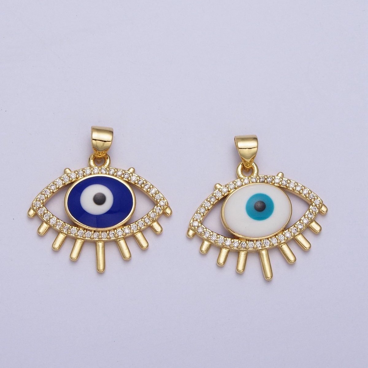 24K Gold plated Evil Eye White, Blue Enamel Micro Paved CZ Pendant H-304 H-305