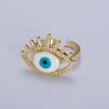 24K Gold plated Evil Eye White, Blue Enamel Micro Paved CZ Ring | O-197 O-198