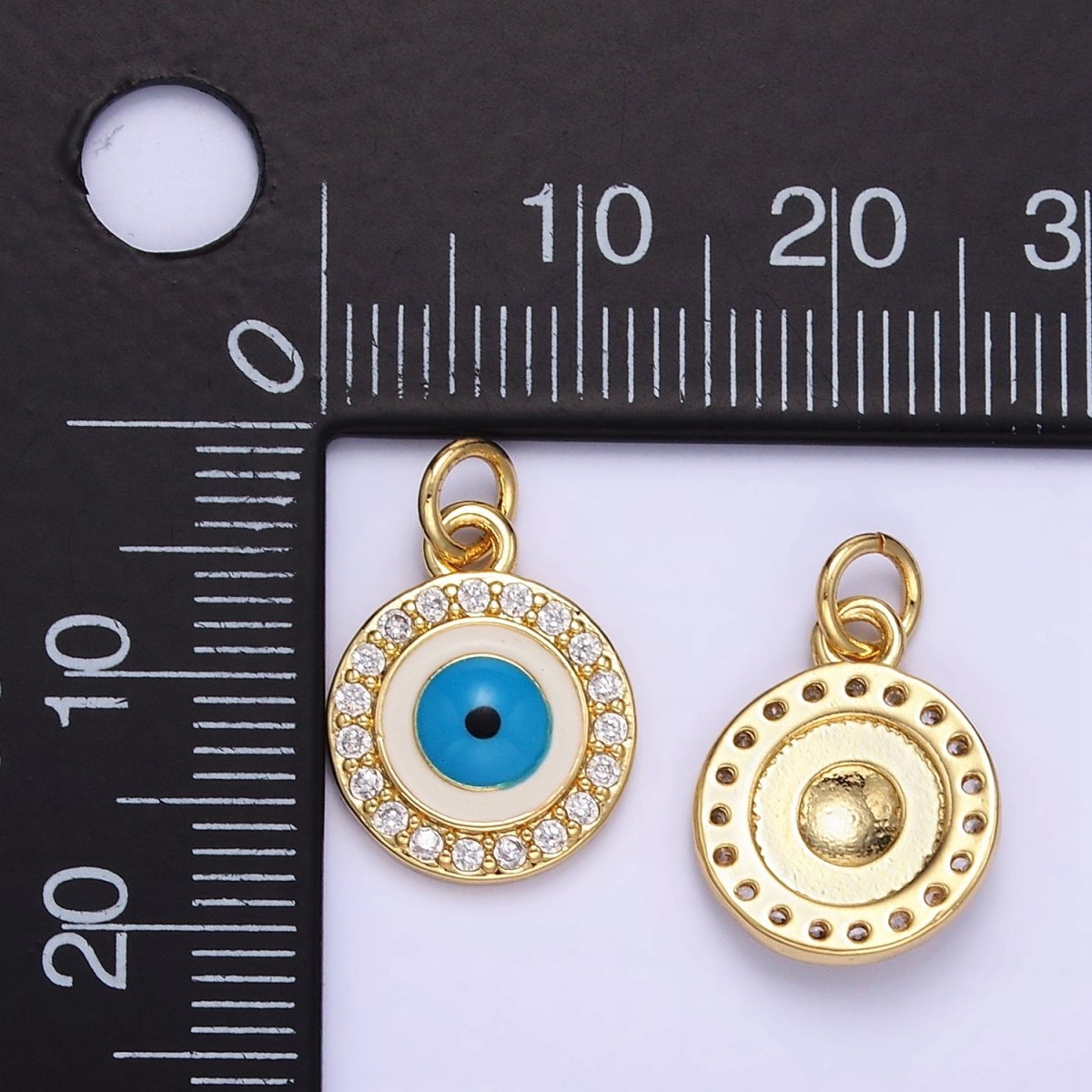 24K Gold plated Evil Eye White Enamel Micro Paved CZ Mini Charm | E365 - DLUXCA